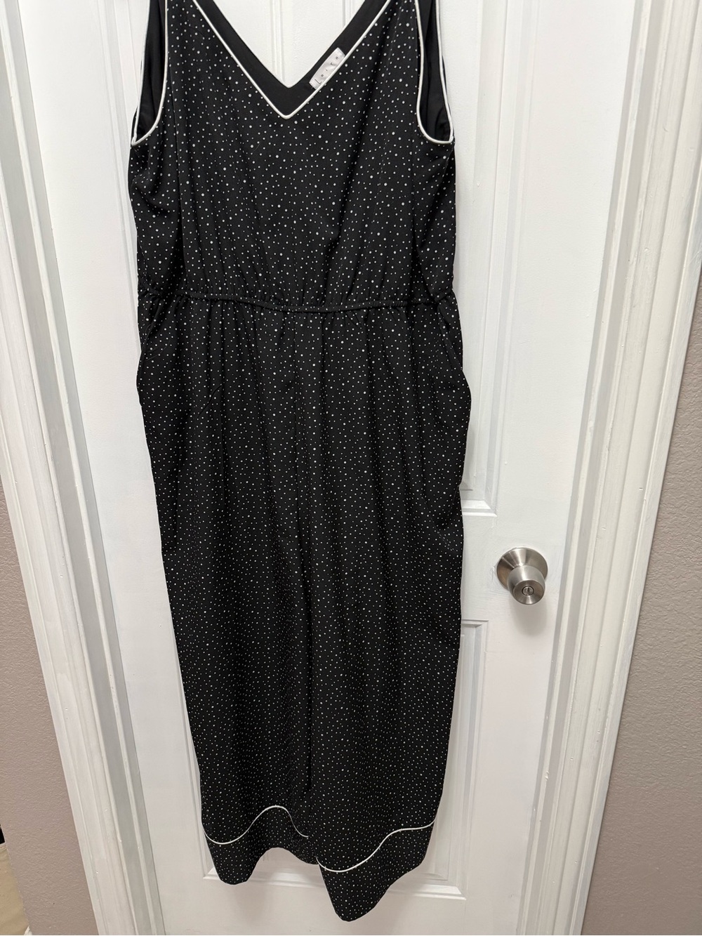 Leith Black Polka Dot V-Neck Jumpsuit with White Trim